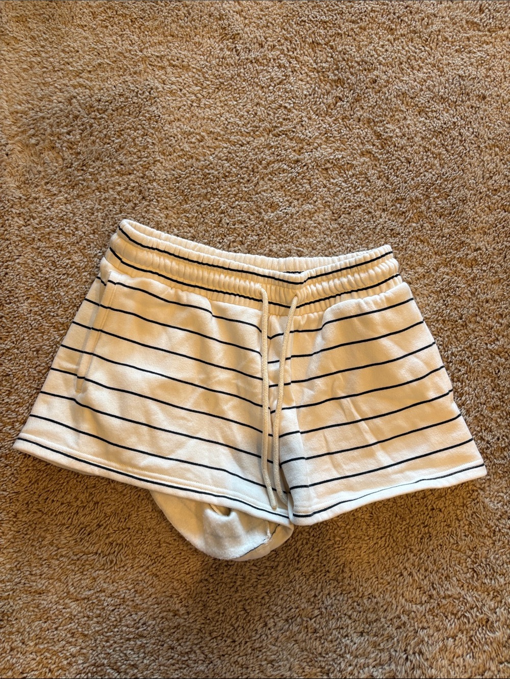 Striped Cream & Black Drawstring Women's Shorts